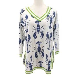 Gretchen Scott Lobster Print Tunic Top Coastal Preppy Cotton Size S
